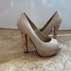 Forever 21 Cream Peep-Toe Platform Heels